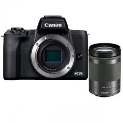 Aparat foto mirrorless Canon EOS-M50 Mark II, 24.1 MP, 4K, Wi-Fi, Negru, +  Obiectiv EF-M 18-150mm f/3.5-6.3 IS STM Negru