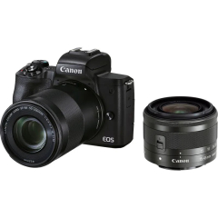 Aparat foto mirrorless Canon EOS-M50 Mark II, 24.1 MP, 4K, Wi-Fi, Kit obiective EF-M 15-45mm + 55-200mm F/3.5-6.3 IS STM, Negru
