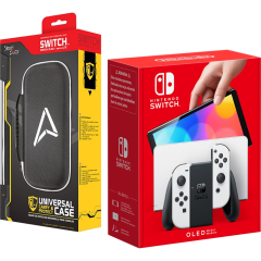 NINTENDO Switch OLED White Console (Joy-Con Neon White) Steelplay Carry Case Bundle