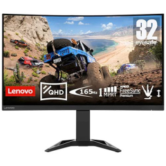 Lenovo G32qc-30 Curved Gaming Monitor, 31.5", 2560x1440, 165Hz, Pivot, Integrated Speakers, Black