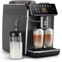 Automatic espresso machine Saeco GranAroma SM6582/30, 1.8 l, 1500 W, 15 bar, 16 beverages, Latte Duo, color display, AquaClean filter, ceramic grinder, metallic cream